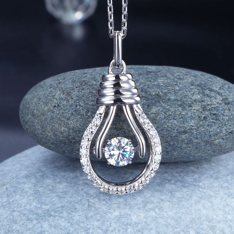 Illuminating Bulb Dancing Stone Sterling Silver Pendant Necklace4