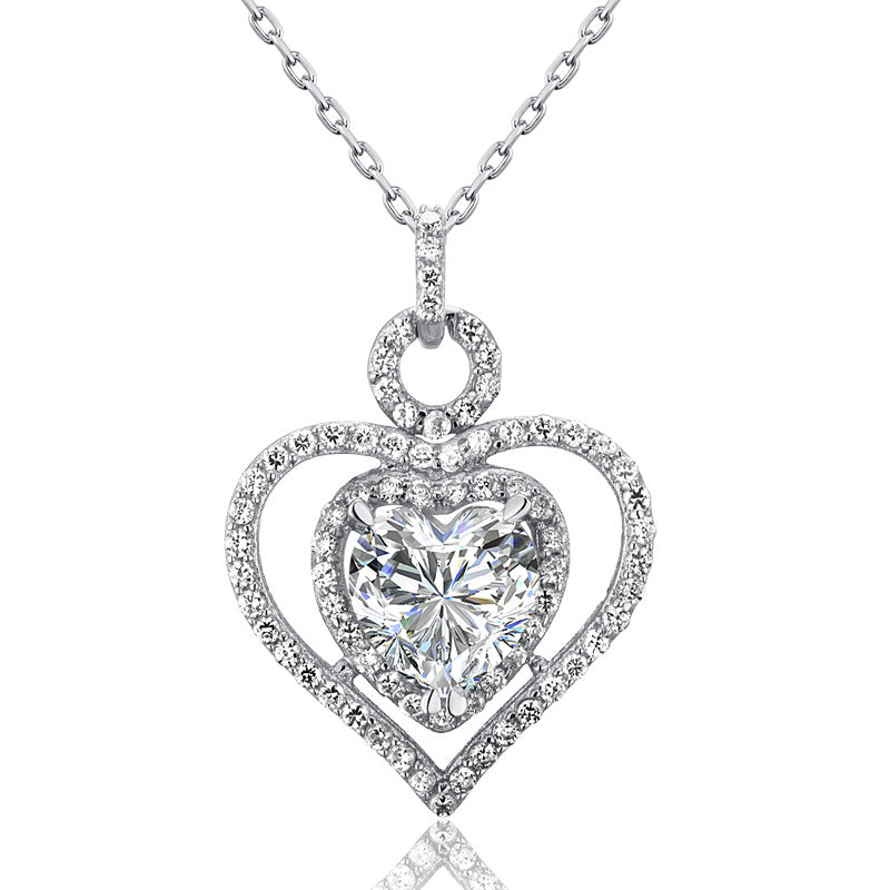 Sterling Silver Heart Pendant Necklace with Created Diamonds2