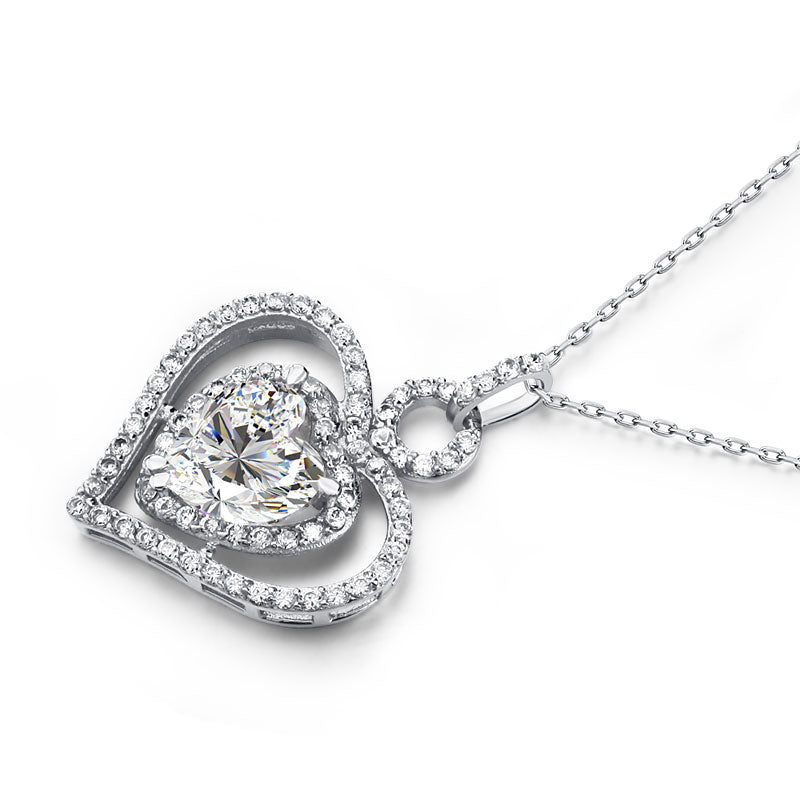 Sterling Silver Heart Pendant Necklace with Created Diamonds3
